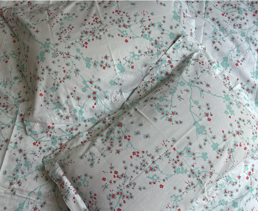 King Size Cotton Bedsheet with 2 Pillow Covers - Cherry Blossom